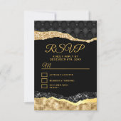 Zwarte en gouden glazen tranen zoete zestien RSVP kaartje (Voorkant)