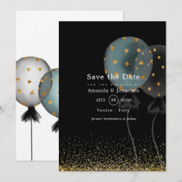 Zwarte en gouden glinsterende ballonhuwelijk save the date
