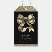 Zwarte en gouden glinsterende strik Kerstmis Cadeaulabel (Achterkant)