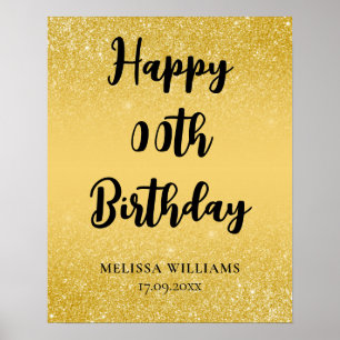 Zwarte en gouden glitter Happy Birthday Poster