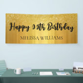 Zwarte en gouden glitter Happy Birthday Spandoek (Beurs)