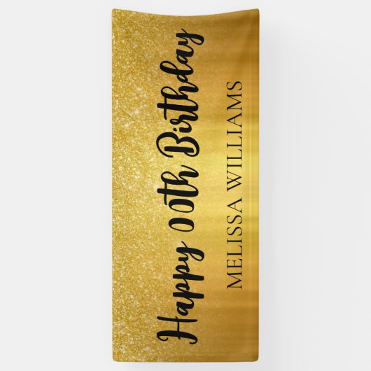 Zwarte en gouden glitter Happy Birthday Spandoek (Verticaal)