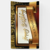 Zwarte en gouden glitter Happy Birthday Spandoek (Verticaal)