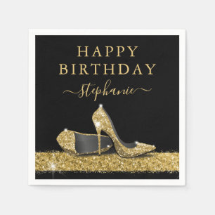 Zwarte en gouden glitter High Heels, zaterdag Servet
