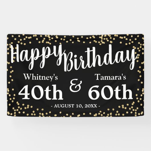 Zwarte en gouden glitter Joint Adult Birthday Spandoek (Horizontaal)