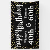 Zwarte en gouden glitter Joint Adult Birthday Spandoek (Verticaal)