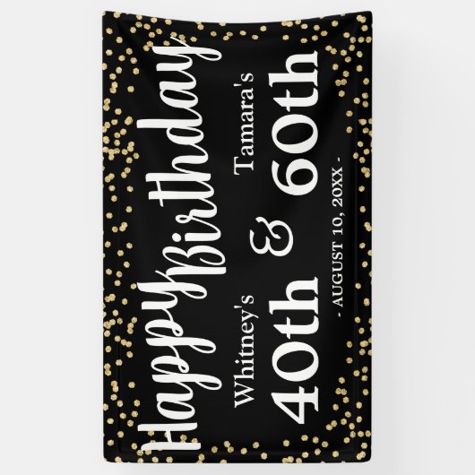 Zwarte en gouden glitter Joint Adult Birthday Spandoek (Verticaal)