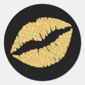 Zwarte en gouden glitter Lips Ronde Sticker (Voorkant)