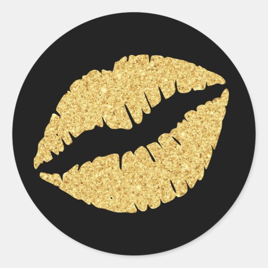 Zwarte en gouden glitter Lips Ronde Sticker (Voorkant)