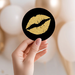 Zwarte en gouden glitter Lips Ronde Sticker
