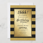 Zwarte en gouden glitter Surprise Birthday Dinner Kaart (Voorkant)