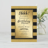 Zwarte en gouden glitter Surprise Birthday Dinner Kaart (Staand voorkant)