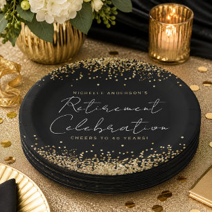 Zwarte en gouden glitter verjaardagsfeest borden papieren bordje