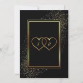 Zwarte en gouden glitters glinsterende trouwuitnod (Achterkant)