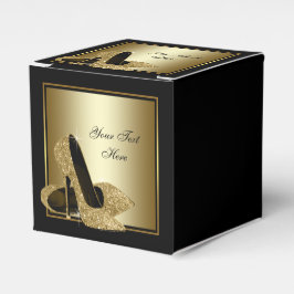 Zwarte en gouden glitterschoen met hoge hak bedankdoosjes