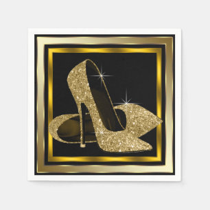 Zwarte en gouden glitterschoen met hoge hak servetten