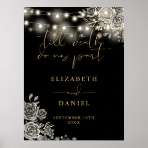 Zwarte En Gouden Goth Rosen Lichten Trouwbord Poster