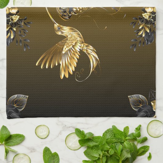 Zwarte en gouden grafische kunst, elegante Abstrac Theedoek (Gevouwen)