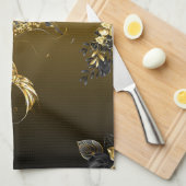 Zwarte en gouden grafische kunst, elegante Abstrac Theedoek (Quarter Fold)