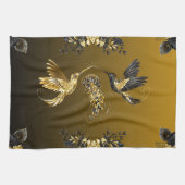 Zwarte en gouden grafische kunst, elegante Abstrac Theedoek (Horizontaal)