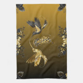 Zwarte en gouden grafische kunst, elegante Abstrac Theedoek (Verticaal)