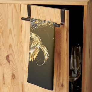 Zwarte en gouden grafische kunst, elegante Abstrac Theedoek