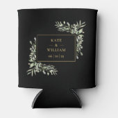 Zwarte en gouden groene bladgroente bruiloft blikjeskoeler (Voorkant)