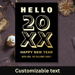 Zwarte En Gouden Hallo Gelukkig Nieuwjaar Typograf Folie Feestdagenkaart