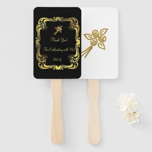 Zwarte en gouden handventilatoren handwaaier (Voorkant en achterkant)