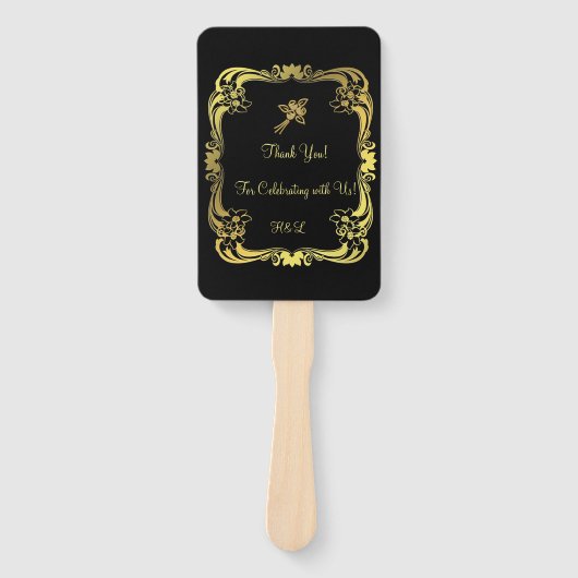 Zwarte en gouden handventilatoren handwaaier (Voorkant)