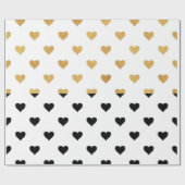 Zwarte en gouden harten cadeaupapier (Vlak)