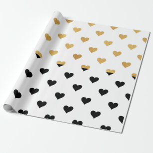 Zwarte en gouden harten cadeaupapier