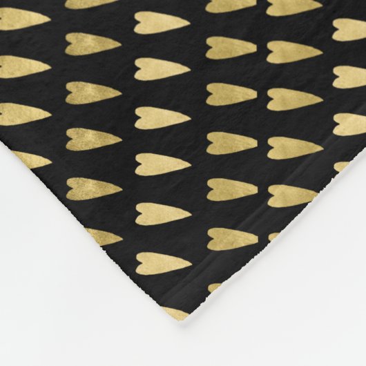 Zwarte en gouden harten fleece deken (Hoek)
