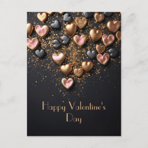 Zwarte en gouden harten op donkere grond Valentijn Briefkaart