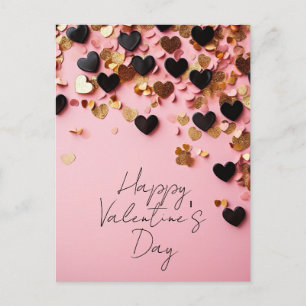 Zwarte en gouden harten op roze grond Valentijns Briefkaart