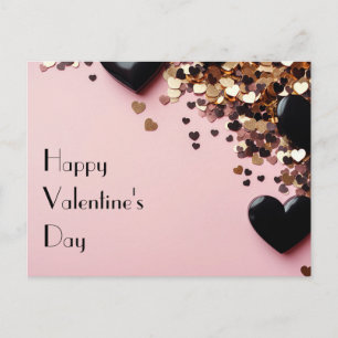 Zwarte en Gouden harten op roze grond Valentijns's Briefkaart
