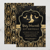 Zwarte en gouden heks en vleermuizen Damask 21ste  Kaart (Voorkant / Achterkant)