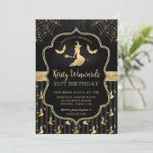 Zwarte en gouden heks en vleermuizen Damask 21ste  Kaart (Staand voorkant)