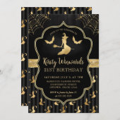 Zwarte en gouden heks en vleermuizen Damask 21ste  Kaart (Voorkant / Achterkant)