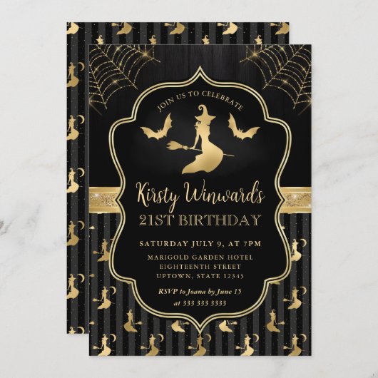 Zwarte en gouden heks en vleermuizen Damask 21ste Kaart (Voorkant / Achterkant)