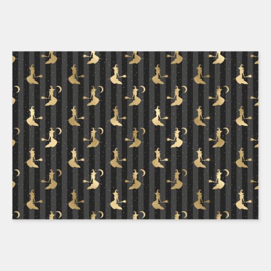 Zwarte en gouden heks, Mons en Pomkins Halloween Inpakpapier Vel (Voorkant 3)