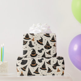Zwarte en gouden heksenhoeden sterren crème Hallow Cadeaupapier