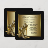 Zwarte en gouden hoge hakken vrouwen verjaardagsfe kaart (Voorkant / Achterkant)