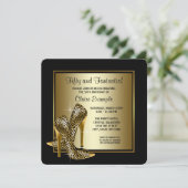 Zwarte en gouden hoge hakken vrouwen verjaardagsfe kaart (Staand voorkant)