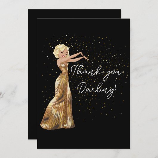 Zwarte en gouden Hollywoodglam Harm Hartelijk dank Bedankkaart (Voorkant / Achterkant)