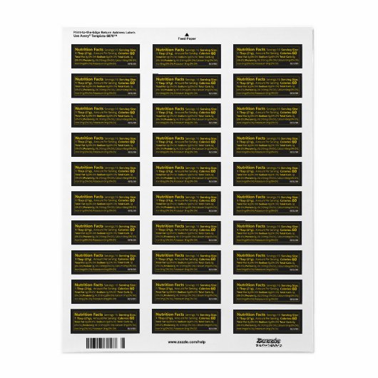 Zwarte en gouden honingvoeding etiket (Full Sheet)