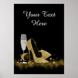 Zwarte en gouden hooggehakte schoen verjaardagsfee poster
