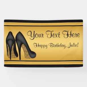 Zwarte en gouden hooggehakte schoen verjaardagsfee spandoek