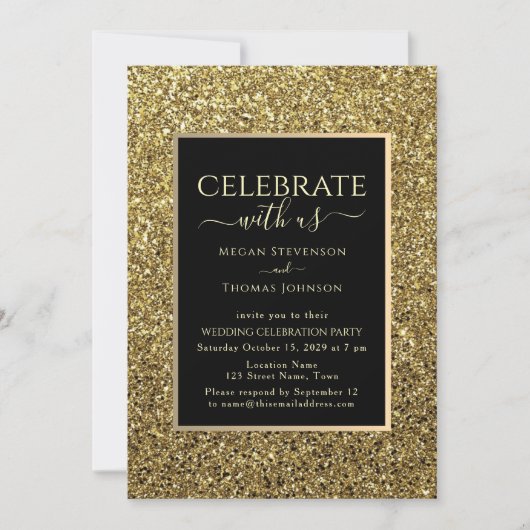 Zwarte en gouden huwelijksreceptie kaart (Voorkant)