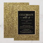 Zwarte en gouden huwelijksreceptie kaart (Voorkant / Achterkant)